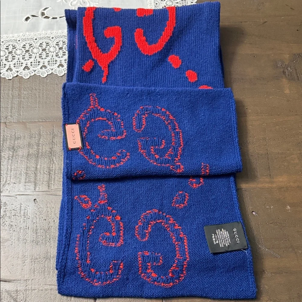 Gucci Blue and Red Ghost Scarf